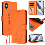 Embossed Heart Cat Leather Phone Case with Hand Strap, For iPhone 11 Pro Max, For iPhone 11, For iPhone 11 Pro, For iPhone X / XS