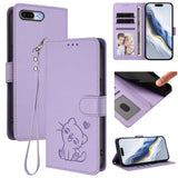 Embossed Heart Cat Leather Phone Case with Hand Strap, For iPhone XR, For iPhone XS Max, For iPhone 7 Plus / 8 Plus