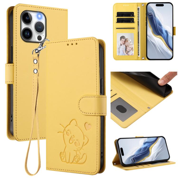 Embossed Heart Cat Leather Phone Case with Hand Strap, For iPhone 14 Pro Max, For iPhone 7 / 8 / SE 2022, For iPhone 13 Pro Max, For iPhone 13 Pro