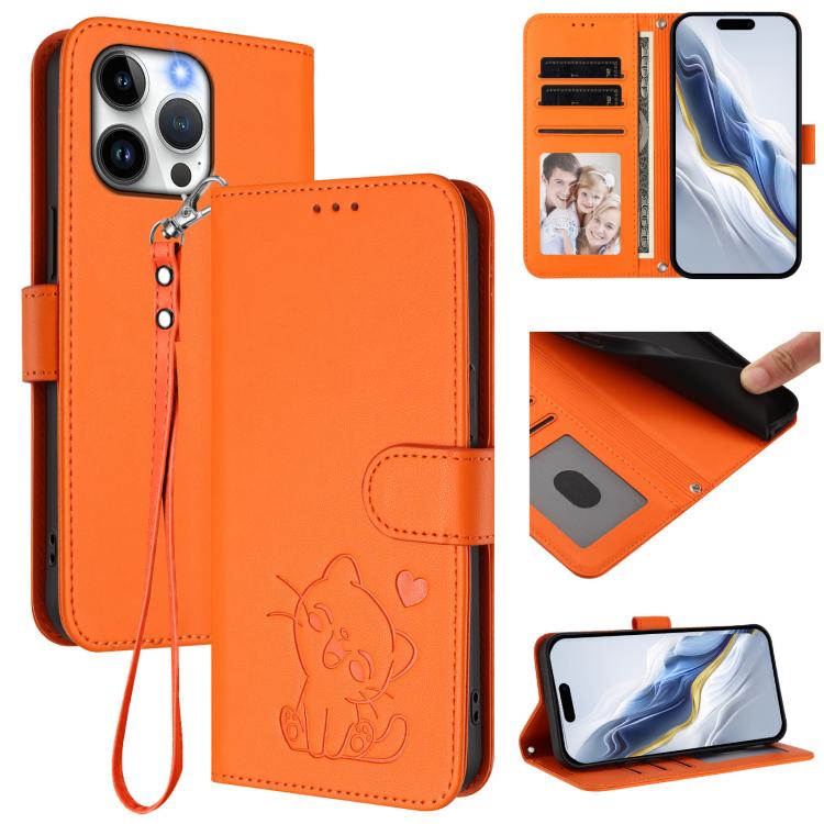 Embossed Heart Cat Leather Phone Case with Hand Strap, For iPhone 14 Pro Max, For iPhone 7 / 8 / SE 2022, For iPhone 13 Pro Max, For iPhone 13 Pro