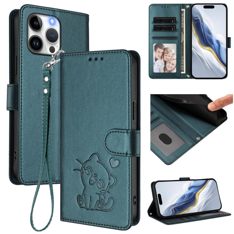 Embossed Heart Cat Leather Phone Case with Hand Strap, For iPhone 14 Pro Max, For iPhone 7 / 8 / SE 2022, For iPhone 13 Pro Max, For iPhone 13 Pro
