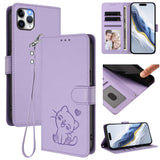 Embossed Heart Cat Leather Phone Case with Hand Strap, For iPhone 11 Pro Max, For iPhone 11, For iPhone 11 Pro, For iPhone X / XS