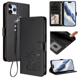 Embossed Heart Cat Leather Phone Case with Hand Strap, For iPhone 11 Pro Max, For iPhone 11, For iPhone 11 Pro, For iPhone X / XS