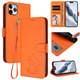 Embossed Heart Cat Leather Phone Case with Hand Strap, For iPhone 11 Pro Max, For iPhone 11, For iPhone 11 Pro, For iPhone X / XS