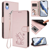 Embossed Heart Cat Leather Phone Case with Hand Strap, For iPhone XR, For iPhone XS Max, For iPhone 7 Plus / 8 Plus