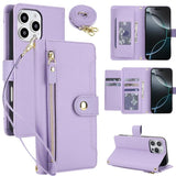 Seven Card Slots Zipper Wallet Leather Phone Case with Lanyard, For iPhone 17 Pro Max, For iPhone 17 Pro, For iPhone 17, For iPhone Air, For iPhone 16 Pro Max, For iPhone 16 Pro