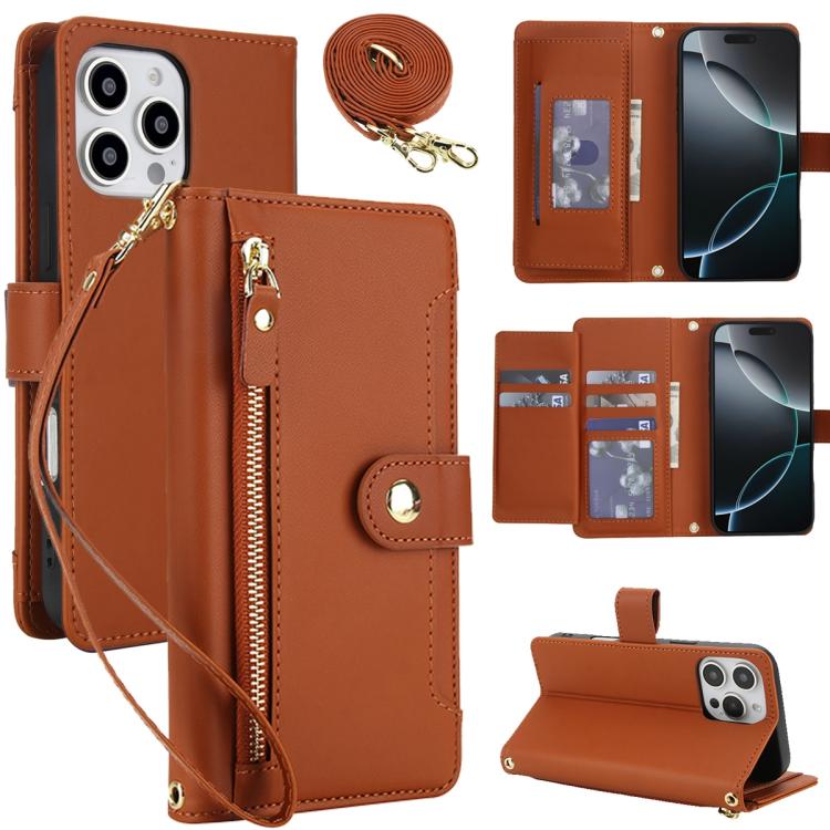 Seven Card Slots Zipper Wallet Leather Phone Case with Lanyard, For iPhone 17 Pro Max, For iPhone 17 Pro, For iPhone 17, For iPhone Air, For iPhone 16 Pro Max, For iPhone 16 Pro