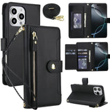 Seven Card Slots Zipper Wallet Leather Phone Case with Lanyard, For iPhone 17 Pro Max, For iPhone 17 Pro, For iPhone 17, For iPhone Air, For iPhone 16 Pro Max, For iPhone 16 Pro