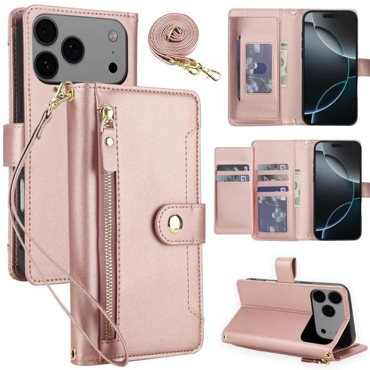 Seven Card Slots Zipper Wallet Leather Phone Case with Lanyard, For iPhone 17 Pro Max, For iPhone 17 Pro, For iPhone 17, For iPhone Air, For iPhone 16 Pro Max, For iPhone 16 Pro