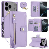 Seven Card Slots Zipper Wallet Leather Phone Case with Lanyard, For iPhone 17 Pro Max, For iPhone 17 Pro, For iPhone 17, For iPhone Air, For iPhone 16 Pro Max, For iPhone 16 Pro