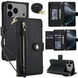 Seven Card Slots Zipper Wallet Leather Phone Case with Lanyard, For iPhone 17 Pro Max, For iPhone 17 Pro, For iPhone 17, For iPhone Air, For iPhone 16 Pro Max, For iPhone 16 Pro