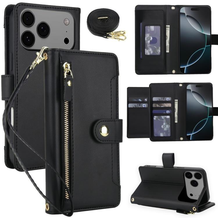 Seven Card Slots Zipper Wallet Leather Phone Case with Lanyard, For iPhone 17 Pro Max, For iPhone 17 Pro, For iPhone 17, For iPhone Air, For iPhone 16 Pro Max, For iPhone 16 Pro