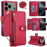 Seven Card Slots Zipper Wallet Leather Phone Case with Lanyard, For iPhone 17 Pro Max, For iPhone 17 Pro, For iPhone 17, For iPhone Air, For iPhone 16 Pro Max, For iPhone 16 Pro