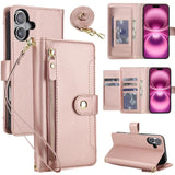 Seven Card Slots Zipper Wallet Leather Phone Case with Lanyard, For iPhone 17 Pro Max, For iPhone 17 Pro, For iPhone 17, For iPhone Air, For iPhone 16 Pro Max, For iPhone 16 Pro