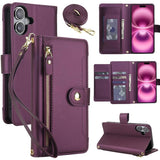 Seven Card Slots Zipper Wallet Leather Phone Case with Lanyard, For iPhone 17 Pro Max, For iPhone 17 Pro, For iPhone 17, For iPhone Air, For iPhone 16 Pro Max, For iPhone 16 Pro