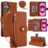 Seven Card Slots Zipper Wallet Leather Phone Case with Lanyard, For iPhone 17 Pro Max, For iPhone 17 Pro, For iPhone 17, For iPhone Air, For iPhone 16 Pro Max, For iPhone 16 Pro