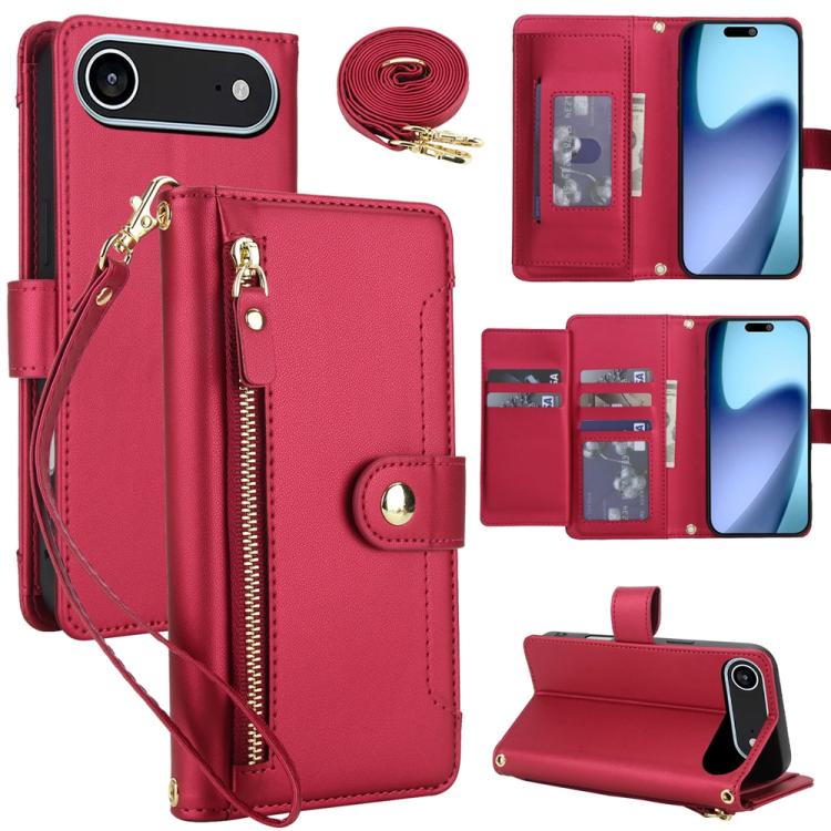Seven Card Slots Zipper Wallet Leather Phone Case with Lanyard, For iPhone 17 Pro Max, For iPhone 17 Pro, For iPhone 17, For iPhone Air, For iPhone 16 Pro Max, For iPhone 16 Pro