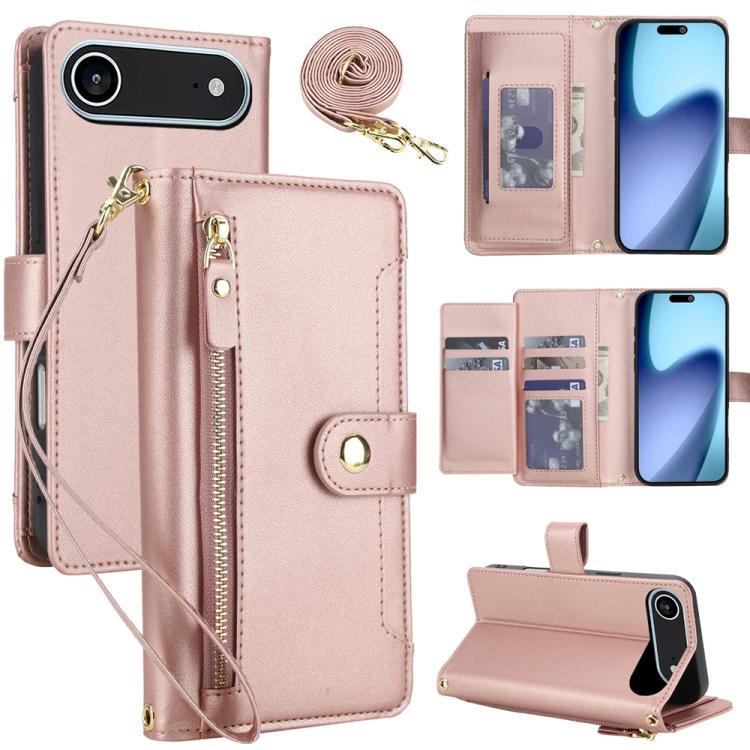 Seven Card Slots Zipper Wallet Leather Phone Case with Lanyard, For iPhone 17 Pro Max, For iPhone 17 Pro, For iPhone 17, For iPhone Air, For iPhone 16 Pro Max, For iPhone 16 Pro