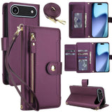 Seven Card Slots Zipper Wallet Leather Phone Case with Lanyard, For iPhone 17 Pro Max, For iPhone 17 Pro, For iPhone 17, For iPhone Air, For iPhone 16 Pro Max, For iPhone 16 Pro