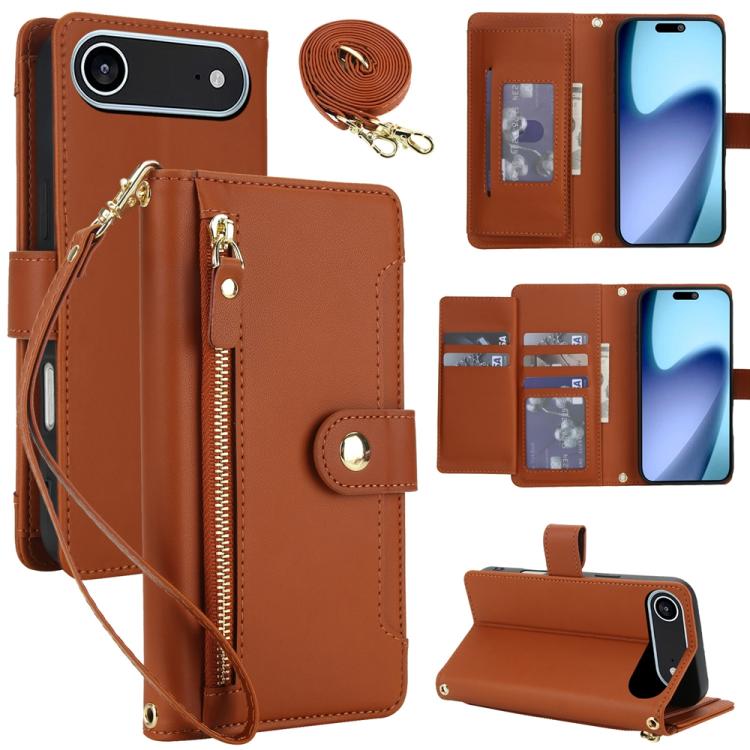 Seven Card Slots Zipper Wallet Leather Phone Case with Lanyard, For iPhone 17 Pro Max, For iPhone 17 Pro, For iPhone 17, For iPhone Air, For iPhone 16 Pro Max, For iPhone 16 Pro