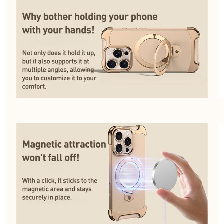 Borderless MagSafe Ring Holder Plain Leather Phone Case, For iPhone 14 Pro Max, For iPhone 13 Pro Max, For iPhone 13 Pro, For iPhone 13