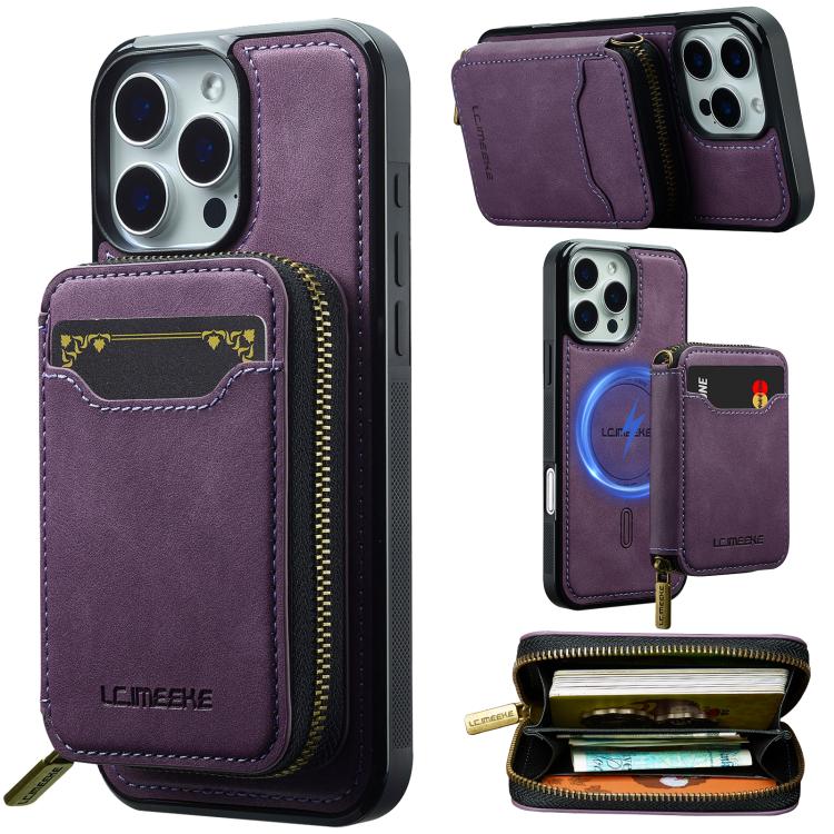 LC.IMEEKE L6 Series Zipper Card Bag MagSafe Magnetic Phone Case, For iPhone 17e / 16e, For iPhone 17 Pro Max, For iPhone 17 Pro, For iPhone 17, For iPhone Air, For iPhone 16 Pro Max, For iPhone 15 Pro Max, For iPhone 15 Plus