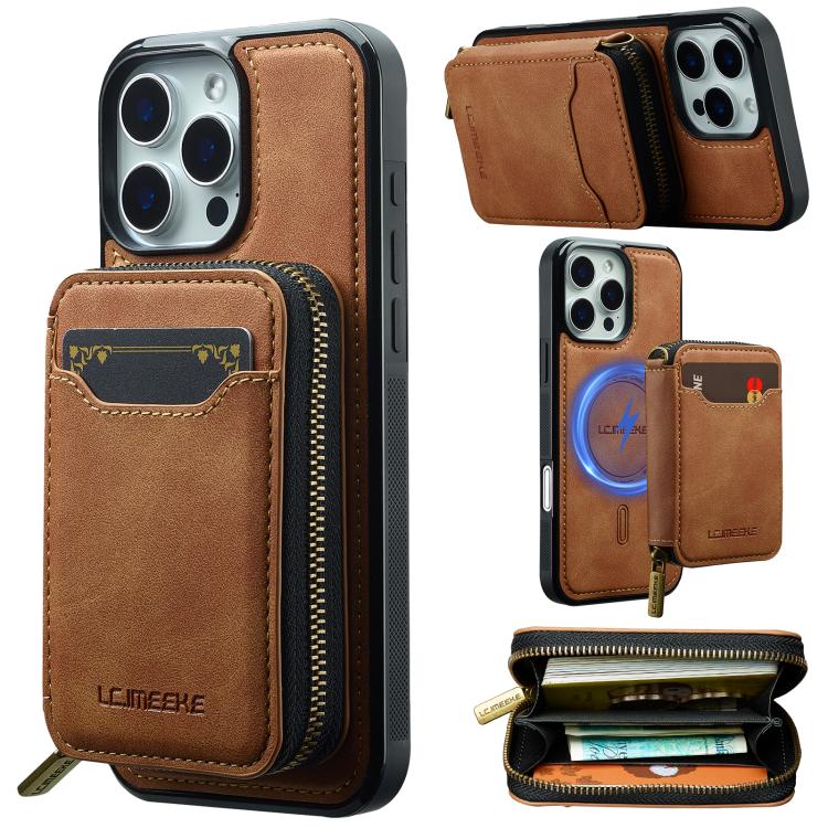 LC.IMEEKE L6 Series Zipper Card Bag MagSafe Magnetic Phone Case, For iPhone 17e / 16e, For iPhone 17 Pro Max, For iPhone 17 Pro, For iPhone 17, For iPhone Air, For iPhone 16 Pro Max, For iPhone 15 Pro Max, For iPhone 15 Plus