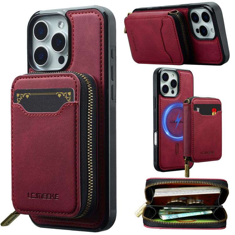 LC.IMEEKE L6 Series Zipper Card Bag MagSafe Magnetic Phone Case, For iPhone 17e / 16e, For iPhone 17 Pro Max, For iPhone 17 Pro, For iPhone 17, For iPhone Air, For iPhone 16 Pro Max, For iPhone 15 Pro Max, For iPhone 15 Plus