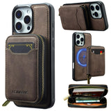 LC.IMEEKE L6 Series Zipper Card Bag MagSafe Magnetic Phone Case, For iPhone 17e / 16e, For iPhone 17 Pro Max, For iPhone 17 Pro, For iPhone 17, For iPhone Air, For iPhone 16 Pro Max, For iPhone 15 Pro Max, For iPhone 15 Plus