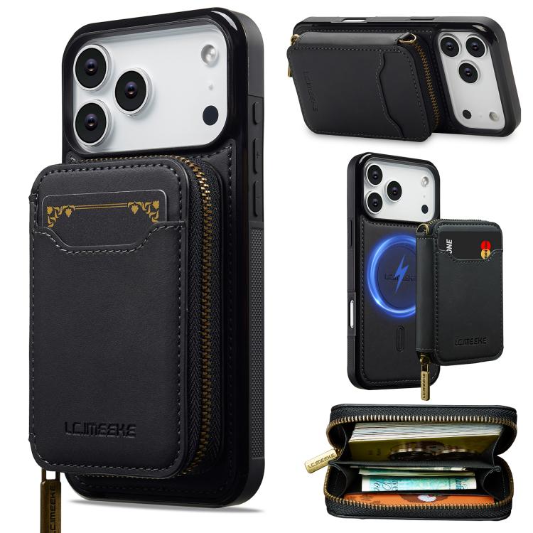 LC.IMEEKE L6 Series Zipper Card Bag MagSafe Magnetic Phone Case, For iPhone 17e / 16e, For iPhone 17 Pro Max, For iPhone 17 Pro, For iPhone 17, For iPhone Air, For iPhone 16 Pro Max, For iPhone 15 Pro Max, For iPhone 15 Plus