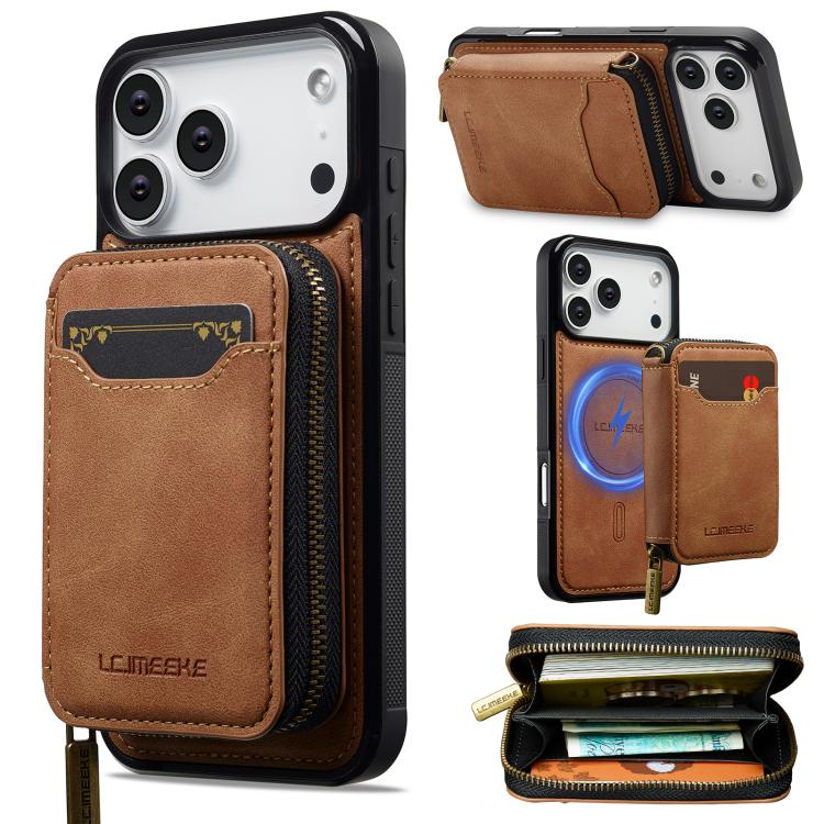 LC.IMEEKE L6 Series Zipper Card Bag MagSafe Magnetic Phone Case, For iPhone 17e / 16e, For iPhone 17 Pro Max, For iPhone 17 Pro, For iPhone 17, For iPhone Air, For iPhone 16 Pro Max, For iPhone 15 Pro Max, For iPhone 15 Plus