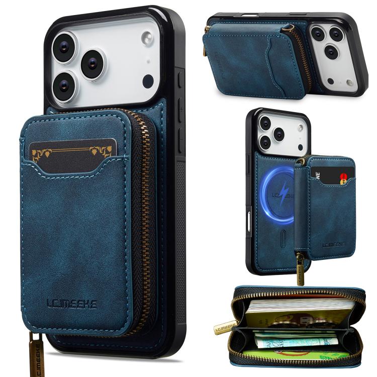 LC.IMEEKE L6 Series Zipper Card Bag MagSafe Magnetic Phone Case, For iPhone 17e / 16e, For iPhone 17 Pro Max, For iPhone 17 Pro, For iPhone 17, For iPhone Air, For iPhone 16 Pro Max, For iPhone 15 Pro Max, For iPhone 15 Plus