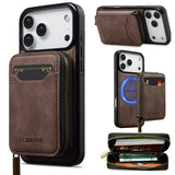 LC.IMEEKE L6 Series Zipper Card Bag MagSafe Magnetic Phone Case, For iPhone 17e / 16e, For iPhone 17 Pro Max, For iPhone 17 Pro, For iPhone 17, For iPhone Air, For iPhone 16 Pro Max, For iPhone 15 Pro Max, For iPhone 15 Plus