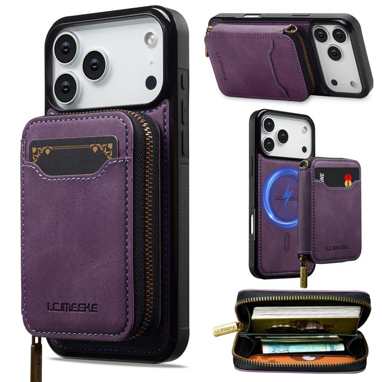 LC.IMEEKE L6 Series Zipper Card Bag MagSafe Magnetic Phone Case, For iPhone 17e / 16e, For iPhone 17 Pro Max, For iPhone 17 Pro, For iPhone 17, For iPhone Air, For iPhone 16 Pro Max, For iPhone 15 Pro Max, For iPhone 15 Plus
