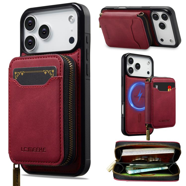LC.IMEEKE L6 Series Zipper Card Bag MagSafe Magnetic Phone Case, For iPhone 17e / 16e, For iPhone 17 Pro Max, For iPhone 17 Pro, For iPhone 17, For iPhone Air, For iPhone 16 Pro Max, For iPhone 15 Pro Max, For iPhone 15 Plus