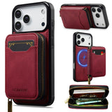 LC.IMEEKE L6 Series Zipper Card Bag MagSafe Magnetic Phone Case, For iPhone 17e / 16e, For iPhone 17 Pro Max, For iPhone 17 Pro, For iPhone 17, For iPhone Air, For iPhone 16 Pro Max, For iPhone 15 Pro Max, For iPhone 15 Plus