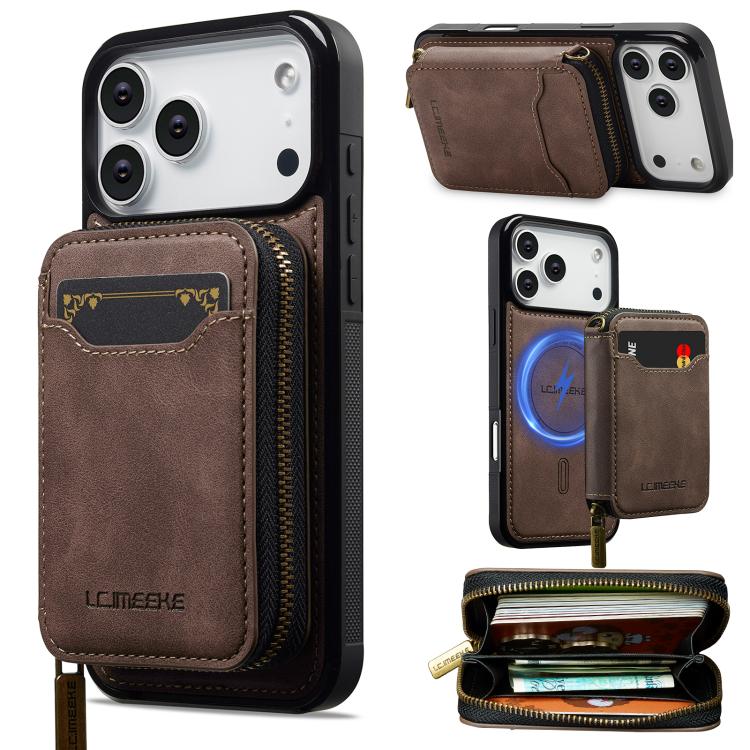 LC.IMEEKE L6 Series Zipper Card Bag MagSafe Magnetic Phone Case, For iPhone 17e / 16e, For iPhone 17 Pro Max, For iPhone 17 Pro, For iPhone 17, For iPhone Air, For iPhone 16 Pro Max, For iPhone 15 Pro Max, For iPhone 15 Plus
