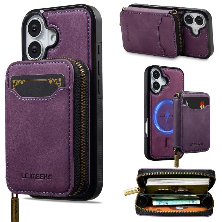 LC.IMEEKE L6 Series Zipper Card Bag MagSafe Magnetic Phone Case, For iPhone 17e / 16e, For iPhone 17 Pro Max, For iPhone 17 Pro, For iPhone 17, For iPhone Air, For iPhone 16 Pro Max, For iPhone 15 Pro Max, For iPhone 15 Plus