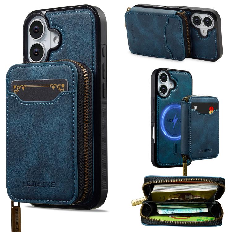 LC.IMEEKE L6 Series Zipper Card Bag MagSafe Magnetic Phone Case, For iPhone 17e / 16e, For iPhone 17 Pro Max, For iPhone 17 Pro, For iPhone 17, For iPhone Air, For iPhone 16 Pro Max, For iPhone 15 Pro Max, For iPhone 15 Plus