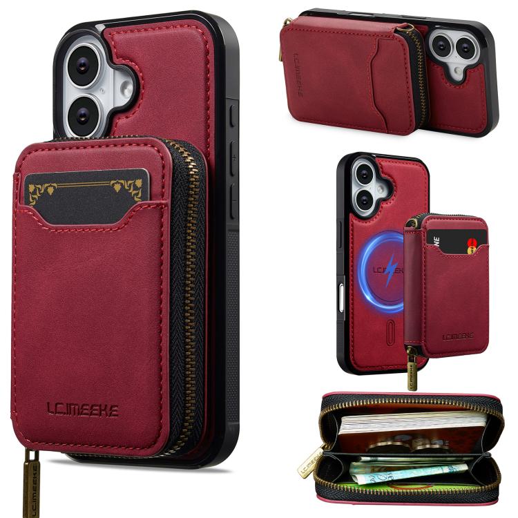 LC.IMEEKE L6 Series Zipper Card Bag MagSafe Magnetic Phone Case, For iPhone 17e / 16e, For iPhone 17 Pro Max, For iPhone 17 Pro, For iPhone 17, For iPhone Air, For iPhone 16 Pro Max, For iPhone 15 Pro Max, For iPhone 15 Plus