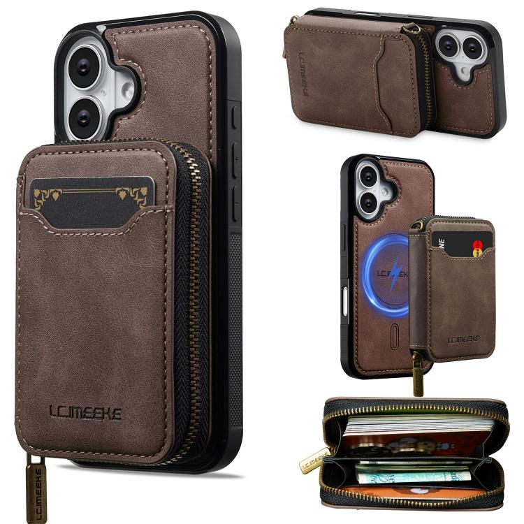 LC.IMEEKE L6 Series Zipper Card Bag MagSafe Magnetic Phone Case, For iPhone 17e / 16e, For iPhone 17 Pro Max, For iPhone 17 Pro, For iPhone 17, For iPhone Air, For iPhone 16 Pro Max, For iPhone 15 Pro Max, For iPhone 15 Plus