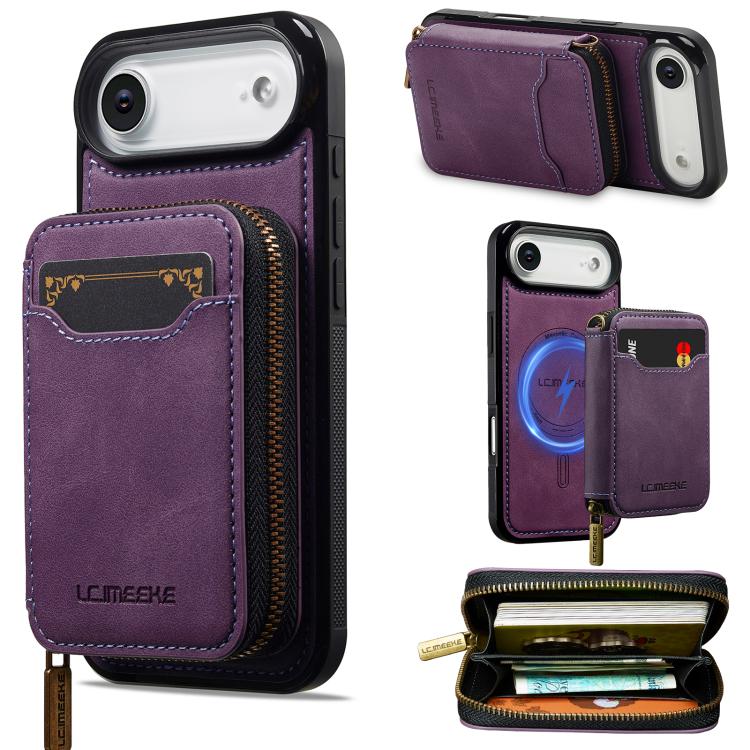 LC.IMEEKE L6 Series Zipper Card Bag MagSafe Magnetic Phone Case, For iPhone 17e / 16e, For iPhone 17 Pro Max, For iPhone 17 Pro, For iPhone 17, For iPhone Air, For iPhone 16 Pro Max, For iPhone 15 Pro Max, For iPhone 15 Plus
