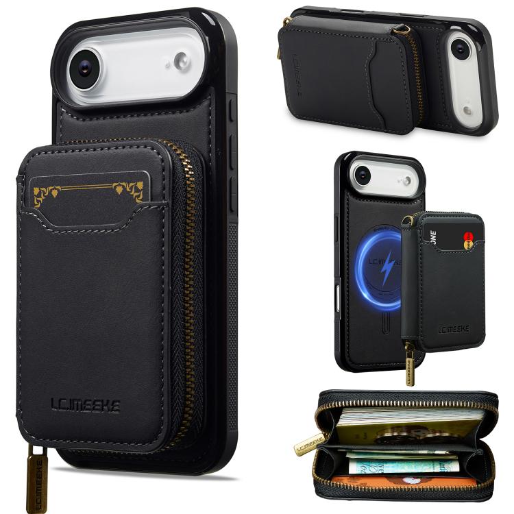 LC.IMEEKE L6 Series Zipper Card Bag MagSafe Magnetic Phone Case, For iPhone 17e / 16e, For iPhone 17 Pro Max, For iPhone 17 Pro, For iPhone 17, For iPhone Air, For iPhone 16 Pro Max, For iPhone 15 Pro Max, For iPhone 15 Plus