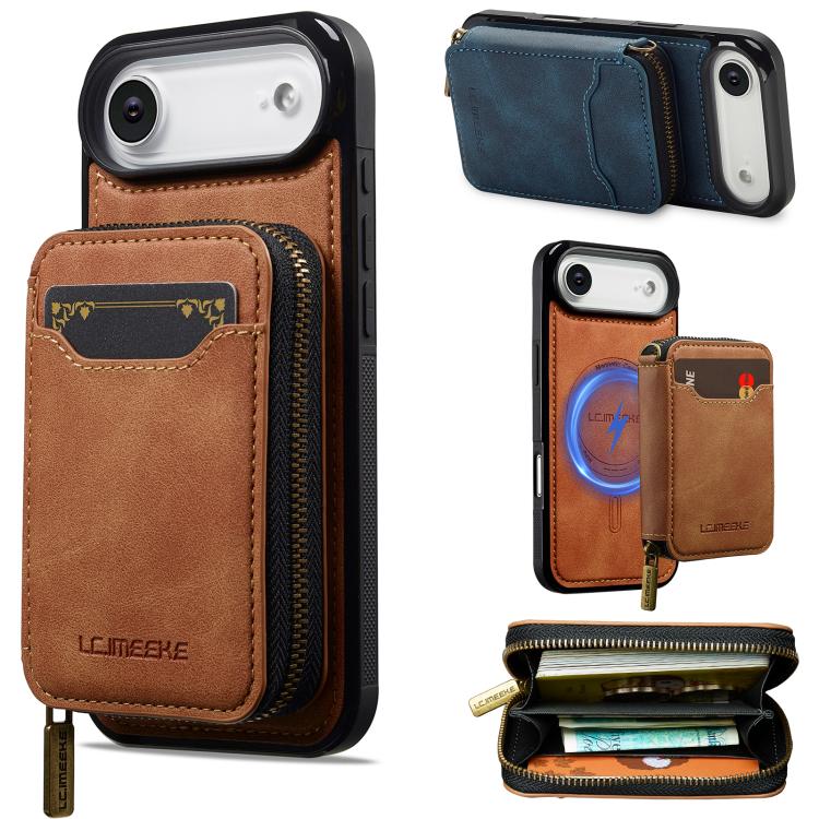 LC.IMEEKE L6 Series Zipper Card Bag MagSafe Magnetic Phone Case, For iPhone 17e / 16e, For iPhone 17 Pro Max, For iPhone 17 Pro, For iPhone 17, For iPhone Air, For iPhone 16 Pro Max, For iPhone 15 Pro Max, For iPhone 15 Plus