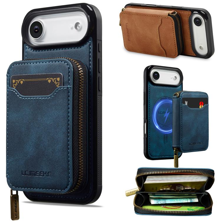 LC.IMEEKE L6 Series Zipper Card Bag MagSafe Magnetic Phone Case, For iPhone 17e / 16e, For iPhone 17 Pro Max, For iPhone 17 Pro, For iPhone 17, For iPhone Air, For iPhone 16 Pro Max, For iPhone 15 Pro Max, For iPhone 15 Plus