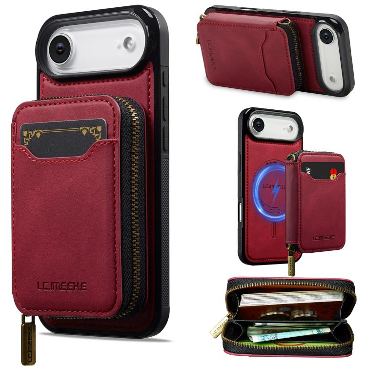 LC.IMEEKE L6 Series Zipper Card Bag MagSafe Magnetic Phone Case, For iPhone 17e / 16e, For iPhone 17 Pro Max, For iPhone 17 Pro, For iPhone 17, For iPhone Air, For iPhone 16 Pro Max, For iPhone 15 Pro Max, For iPhone 15 Plus