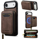LC.IMEEKE L6 Series Zipper Card Bag MagSafe Magnetic Phone Case, For iPhone 17e / 16e, For iPhone 17 Pro Max, For iPhone 17 Pro, For iPhone 17, For iPhone Air, For iPhone 16 Pro Max, For iPhone 15 Pro Max, For iPhone 15 Plus
