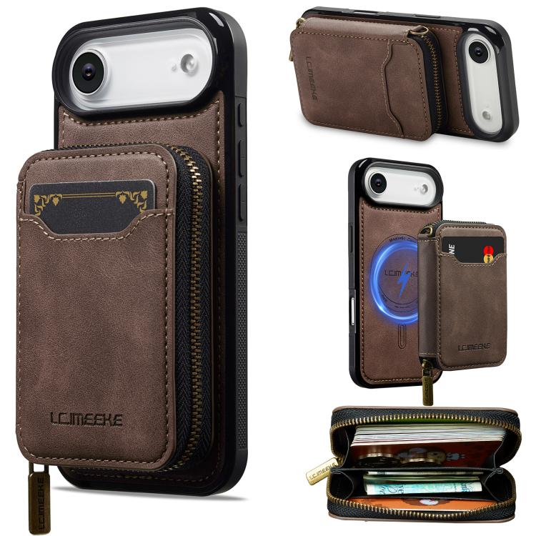 LC.IMEEKE L6 Series Zipper Card Bag MagSafe Magnetic Phone Case, For iPhone 17e / 16e, For iPhone 17 Pro Max, For iPhone 17 Pro, For iPhone 17, For iPhone Air, For iPhone 16 Pro Max, For iPhone 15 Pro Max, For iPhone 15 Plus