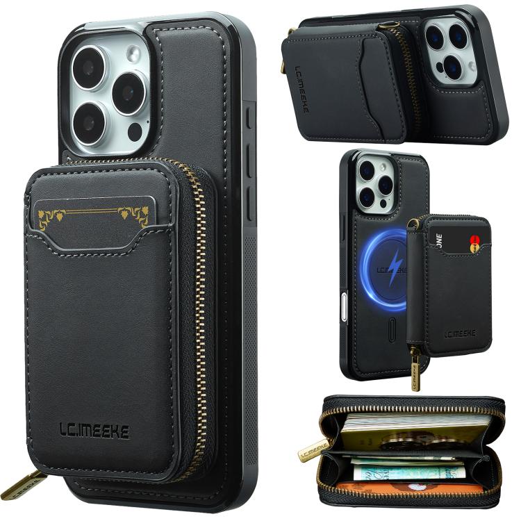 LC.IMEEKE L6 Series Zipper Card Bag MagSafe Magnetic Phone Case, For iPhone 17e / 16e, For iPhone 17 Pro Max, For iPhone 17 Pro, For iPhone 17, For iPhone Air, For iPhone 16 Pro Max, For iPhone 15 Pro Max, For iPhone 15 Plus