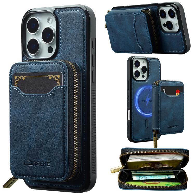 LC.IMEEKE L6 Series Zipper Card Bag MagSafe Magnetic Phone Case, For iPhone 17e / 16e, For iPhone 17 Pro Max, For iPhone 17 Pro, For iPhone 17, For iPhone Air, For iPhone 16 Pro Max, For iPhone 15 Pro Max, For iPhone 15 Plus